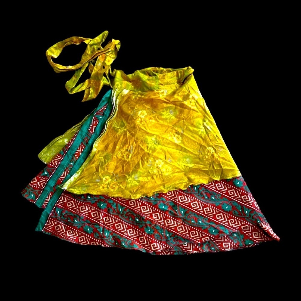 KARIZA VINTAGE WOMENS BOHO WRAP SKIRT ABOVE THE KNEE REVERSIBLE MULTICOLOR OS